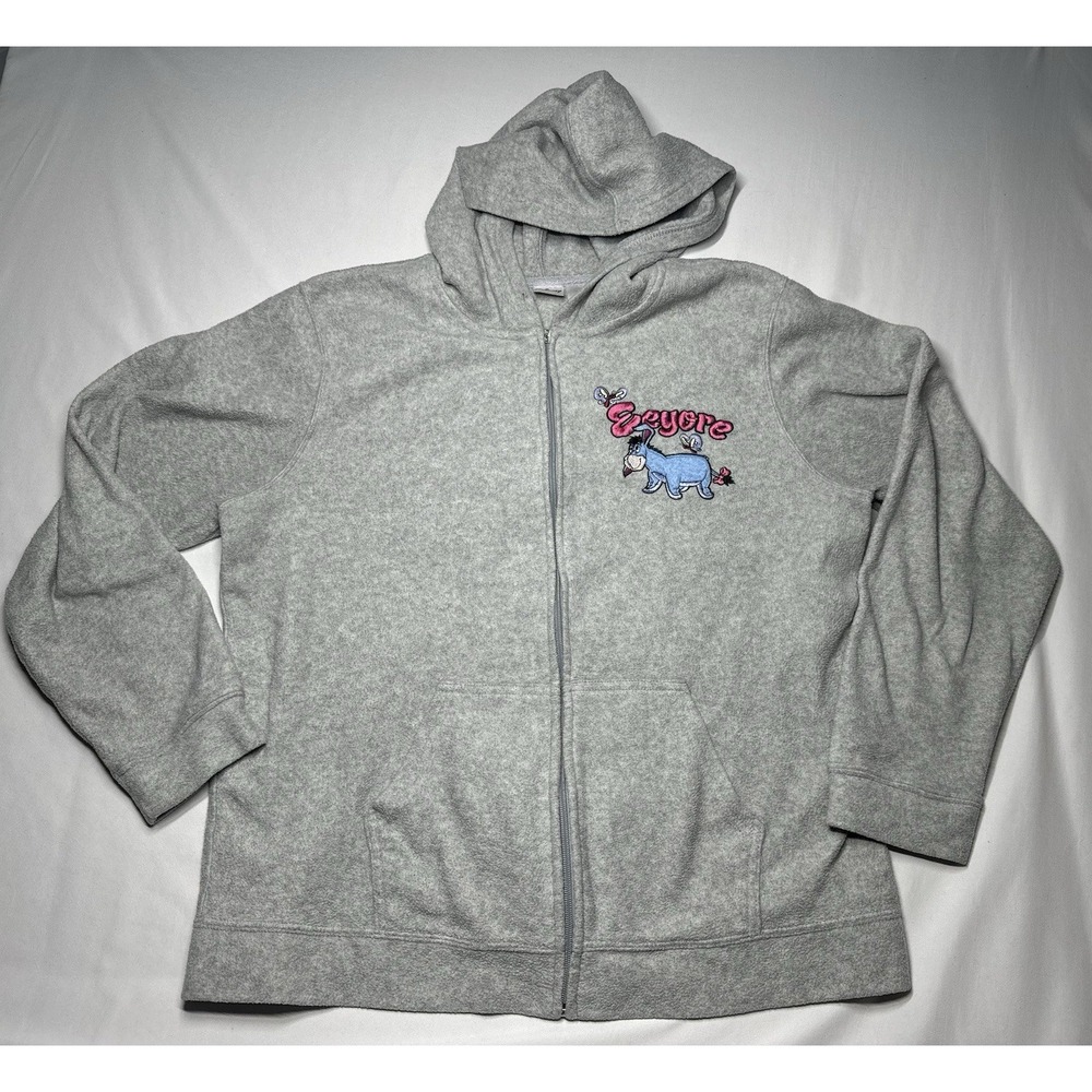 Disney Eeyore Butterflies‎ Embroidered Gray Full Zip Fleece Hoodie Women's Large